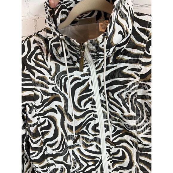 CHICO'S black white zebra animal print full zip jacket blazer rain coat 0 S NWT - Picture 2 of 8